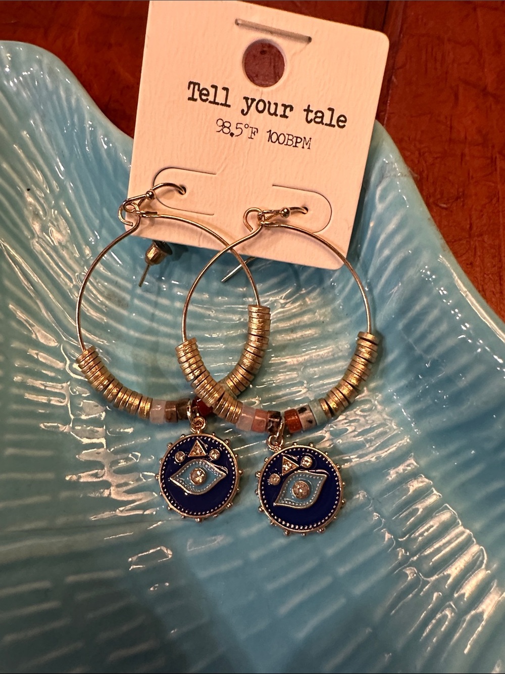 Blue Evil Eye Hoop Earrings